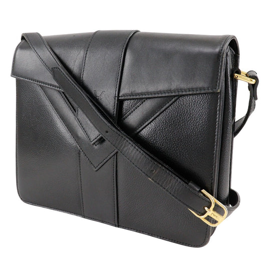 YSL Saint Laurent Yves Shoulder Bag Calfskin Ystitch Women Black