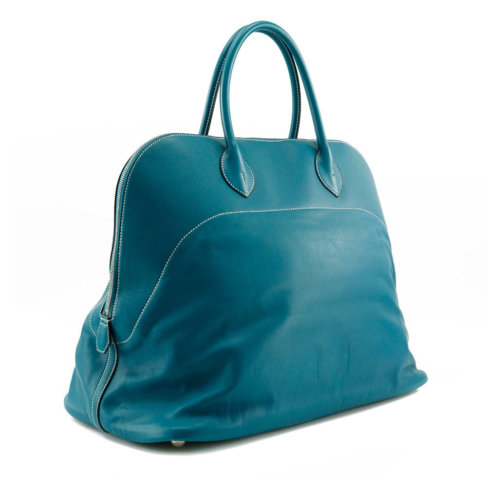 Hermes Boston Duffel Bag Sikkim Turquoise Bolide Relax Unisex Metal Silver Travel Bag