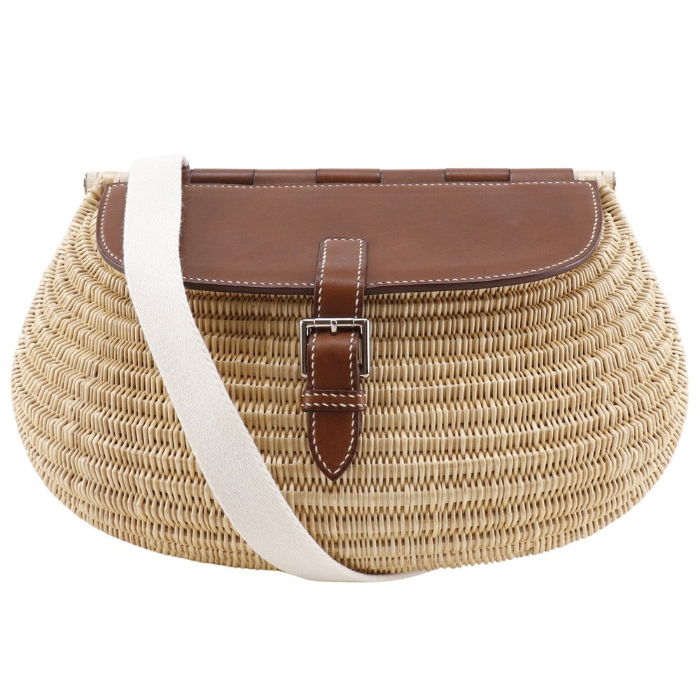 Shoulder Bag , Willow Basket Bag Fishing Leather Brown