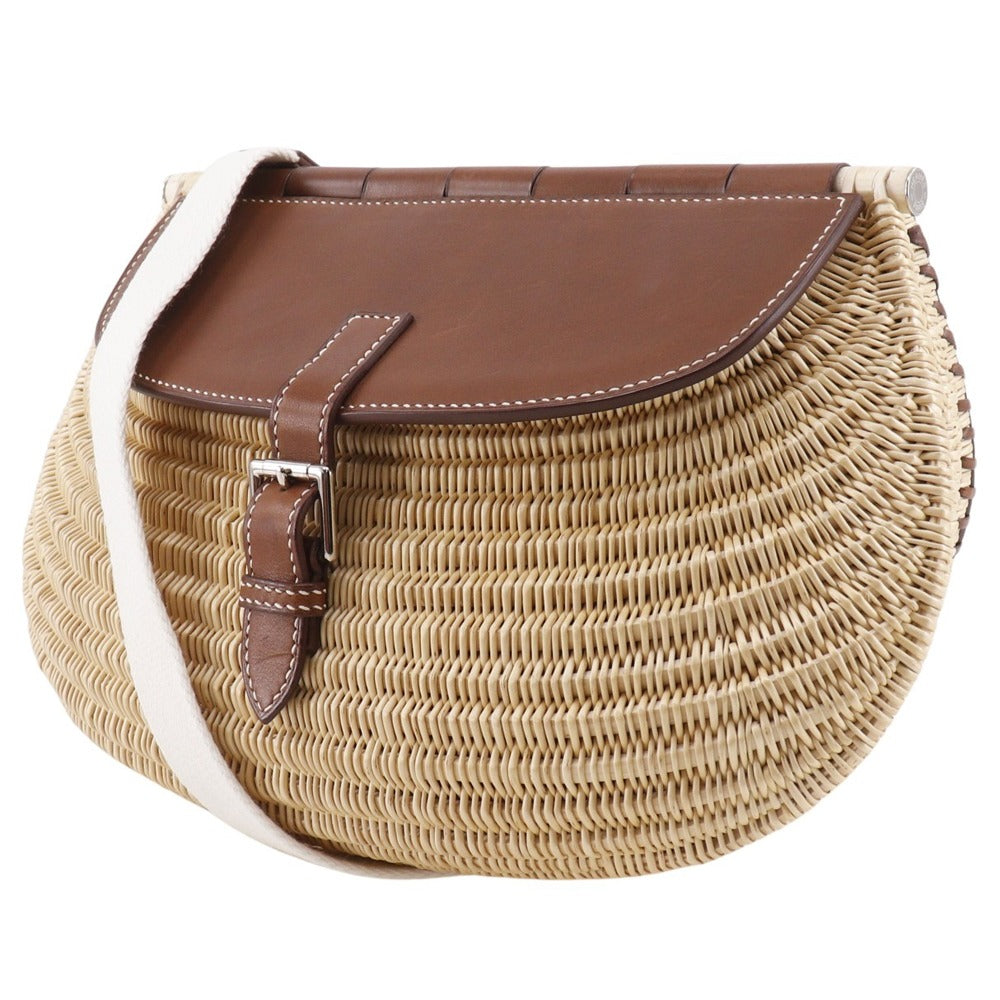 Hermes Shoulder Bag Willow Bag Fishing Leather Brown Basket