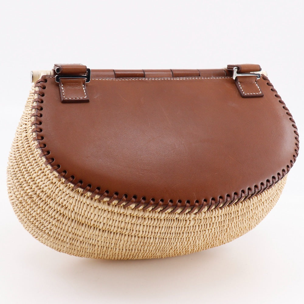 Shoulder Bag , Willow Basket Bag Fishing Leather Brown