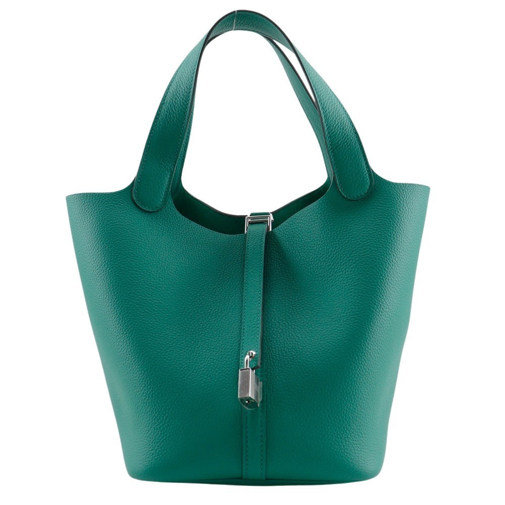 Hermes Handbag Taurillon Clemence Maurice Picotan Lock Green Travel Bag