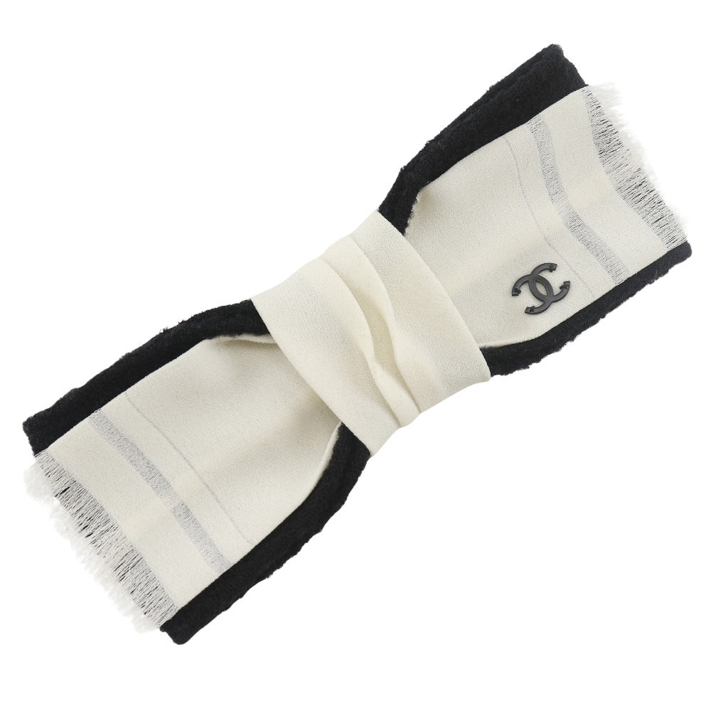 Chanel Brooch tweed COCO Mark ribbon Black White Handbag