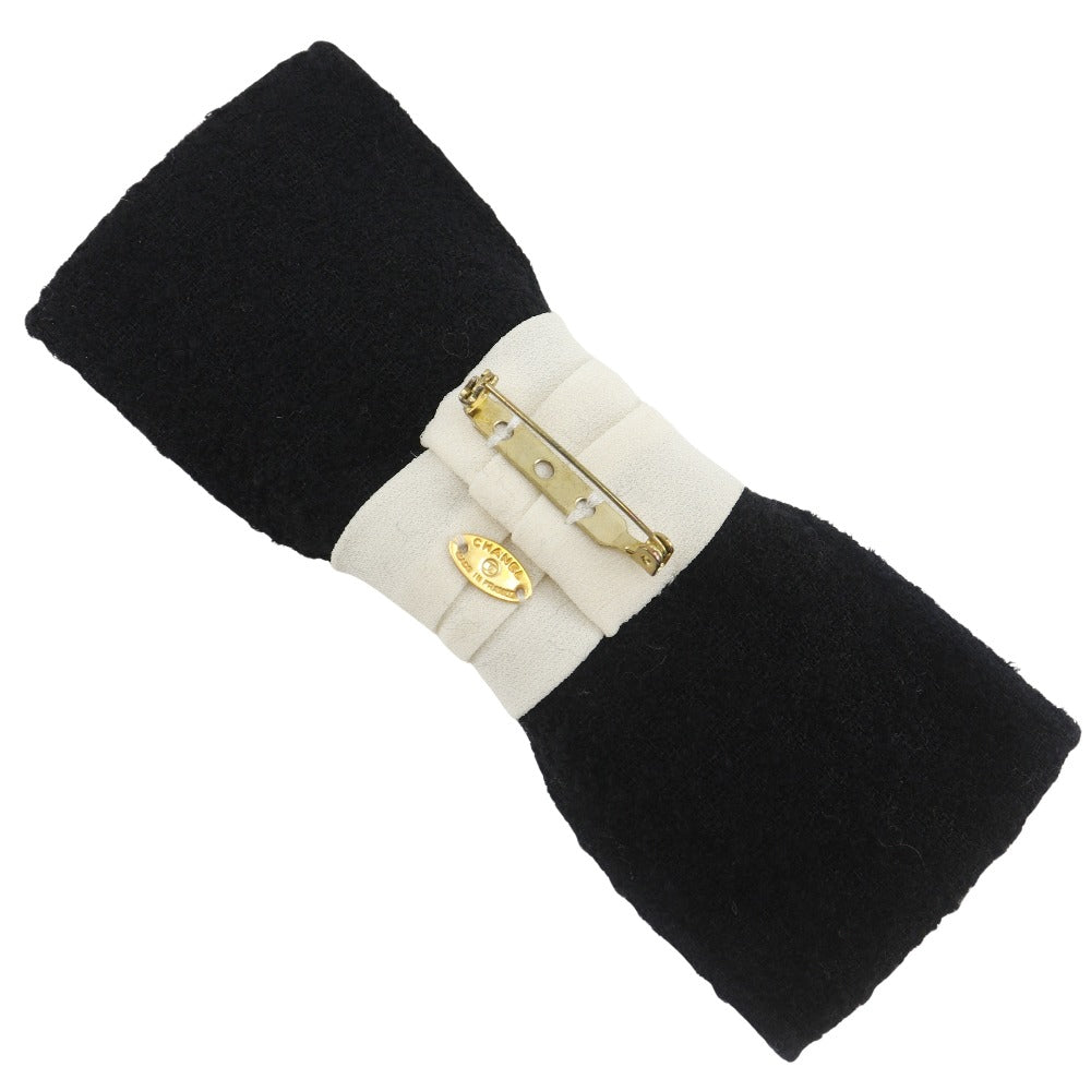 Chanel Brooch tweed COCO Mark ribbon Black White Handbag