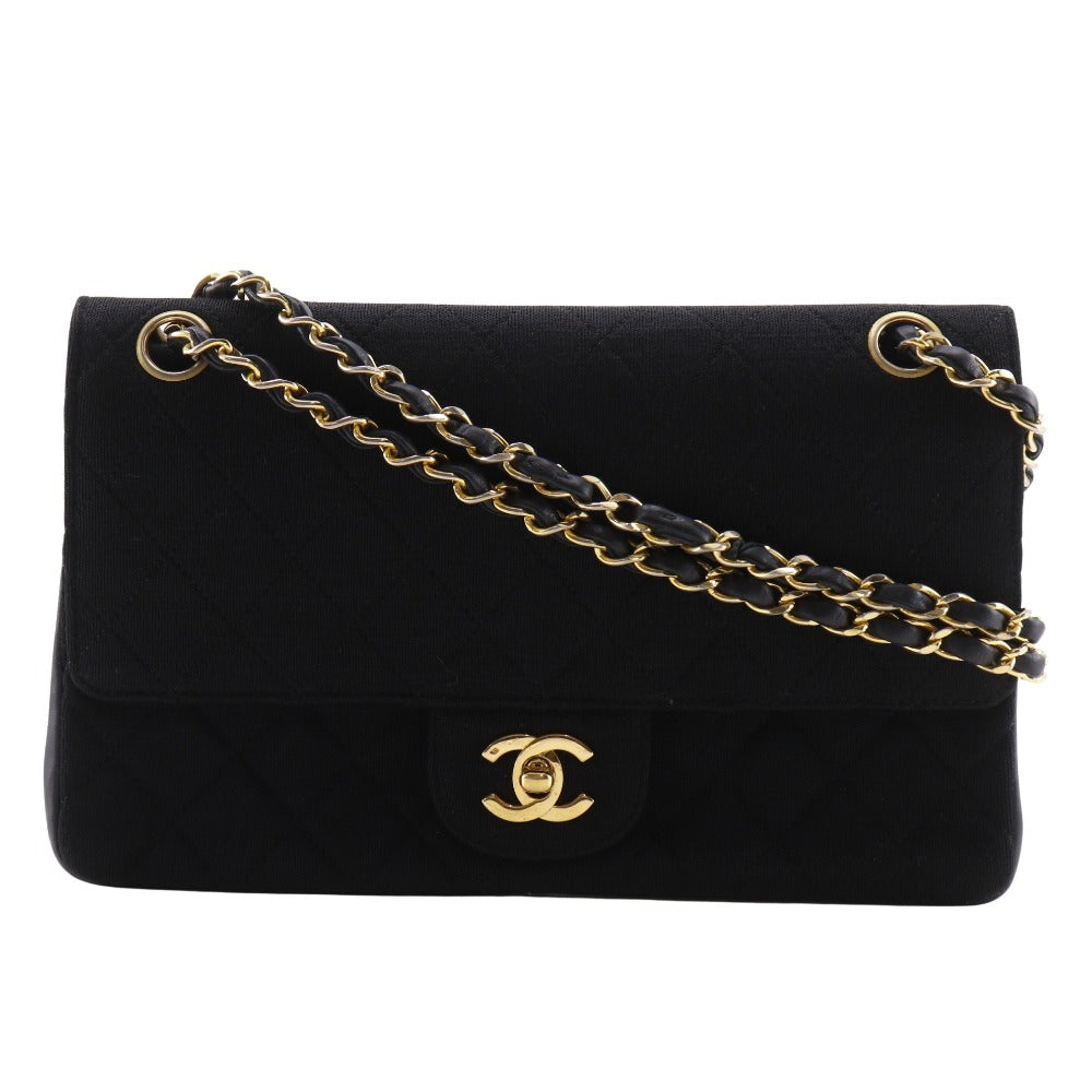 Chanel Cotton Double flap Matrasse 25 Black Leather Shoulder Bag