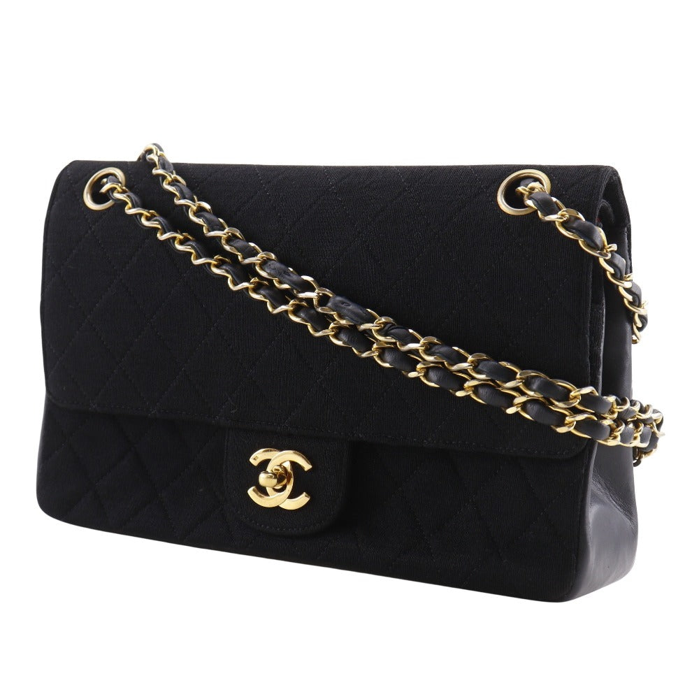 Chanel Cotton Double flap Matrasse 25 Black Leather Shoulder Bag
