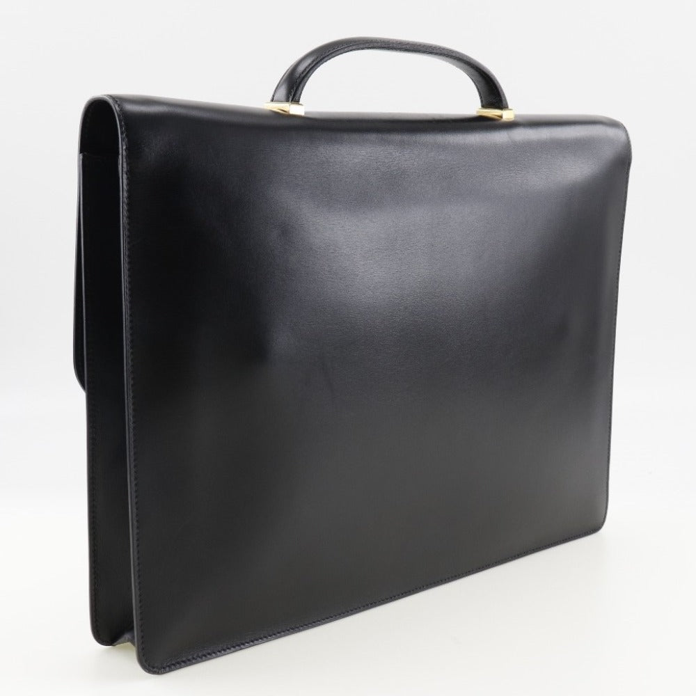 Hermes Business Bag Calfskin Briefcase Danube Mens Metal Black Gold Travel Bag