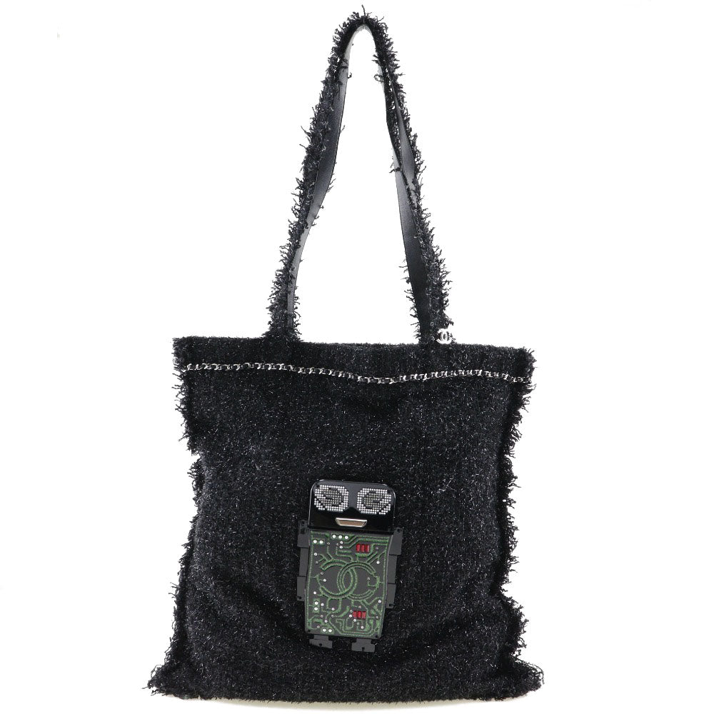 Chanel tweed Black Silver Tote Bag
