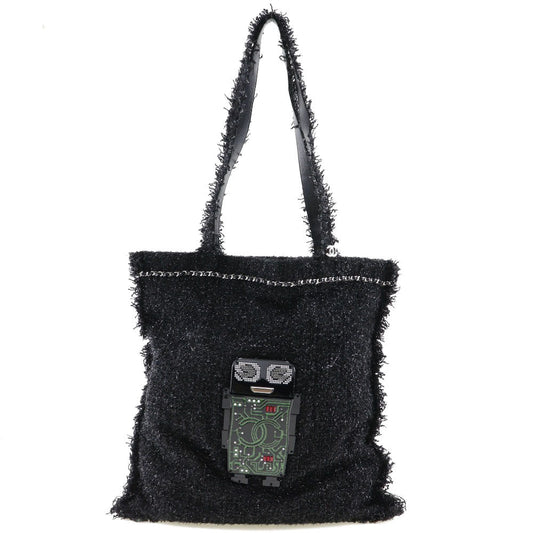 Chanel tweed Black Silver Tote Bag