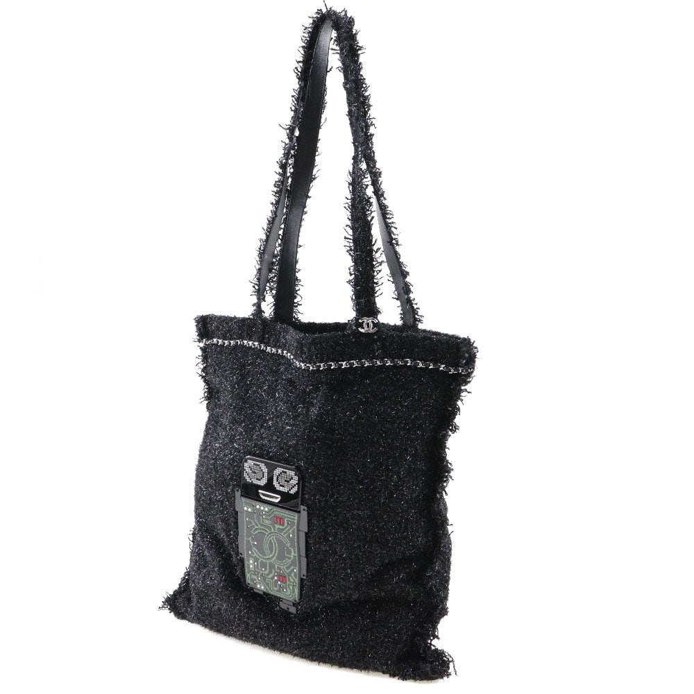 Chanel tweed Black Silver Tote Bag
