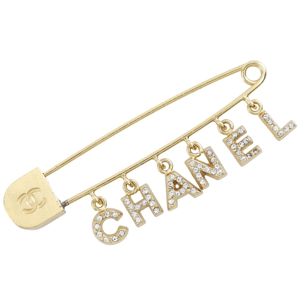 Chanel Brooch Plated Rhinestones Gold Handbag