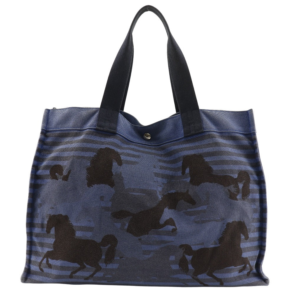 Hermes Tote Bag Chevault Women Unisex Canvas Black Blue
