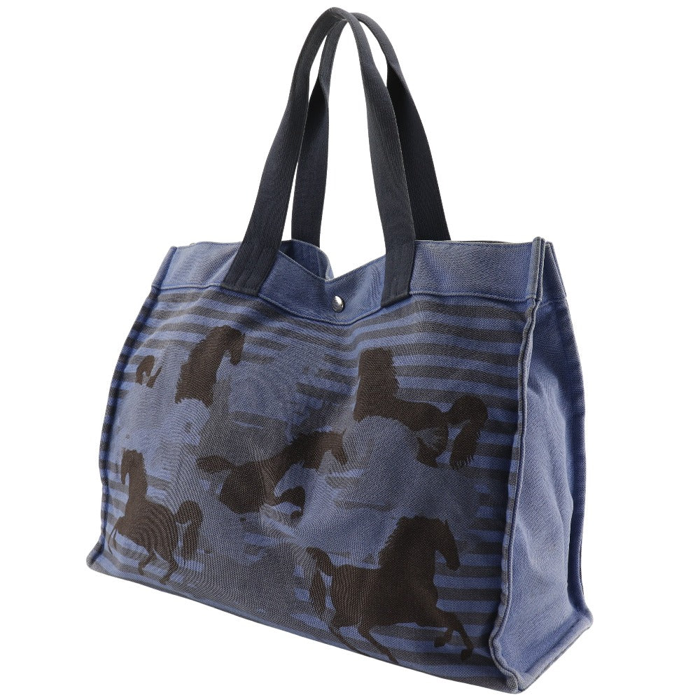 Hermes Tote Bag Chevault Women Unisex Canvas Black Blue