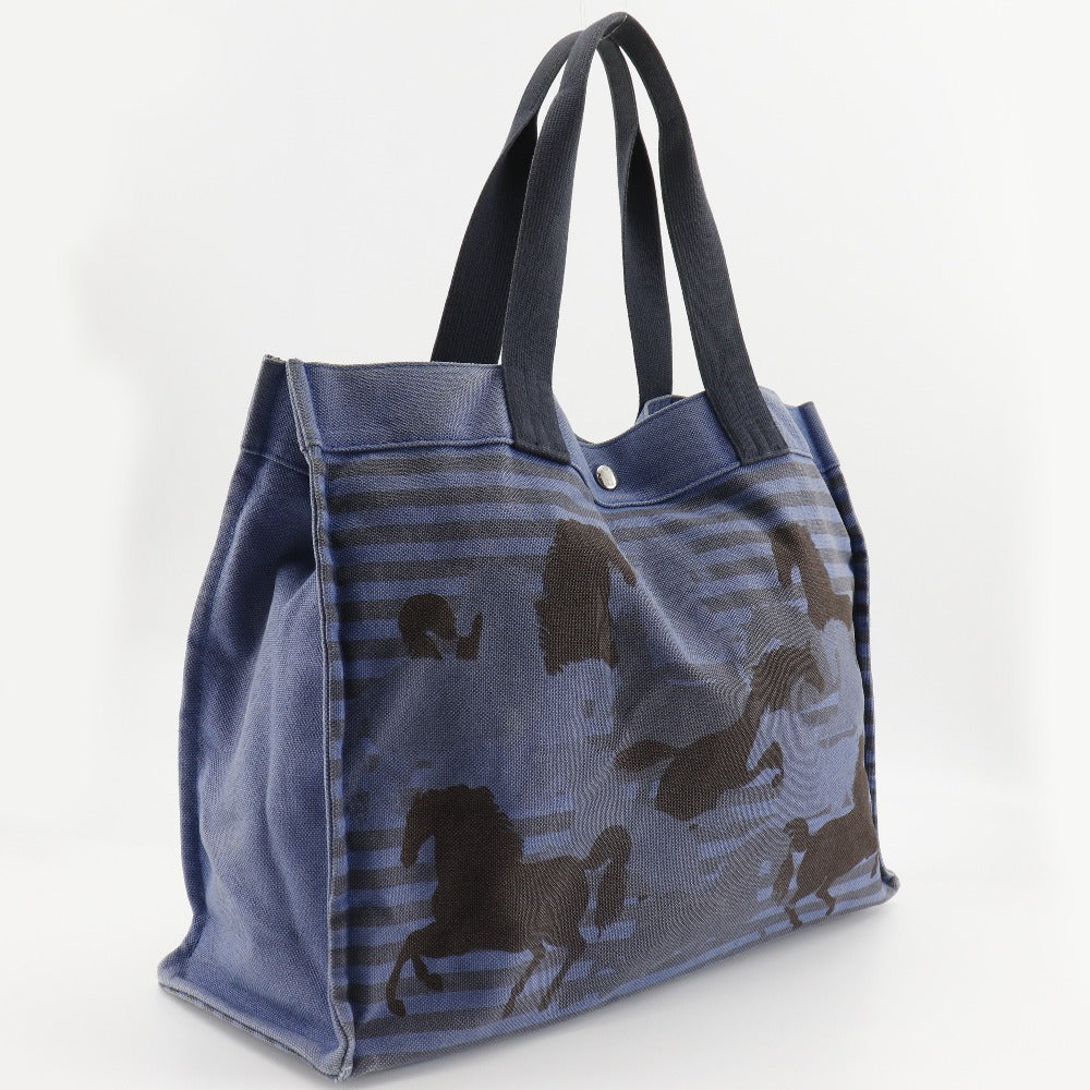 Hermes Tote Bag Chevault Women Unisex Canvas Black Blue