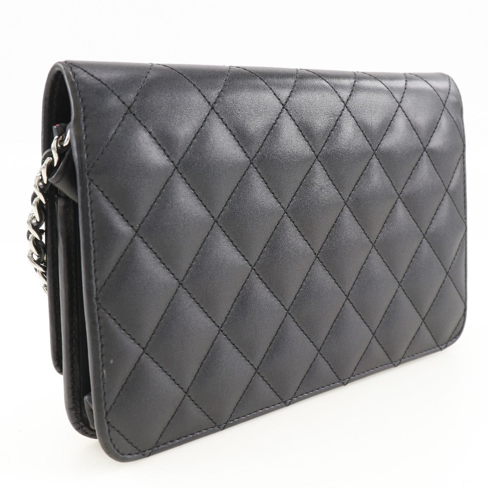 CHANEL Long Wallet Purse A46646 Calfskin, enamel black Cambon line Chain wallet Women
