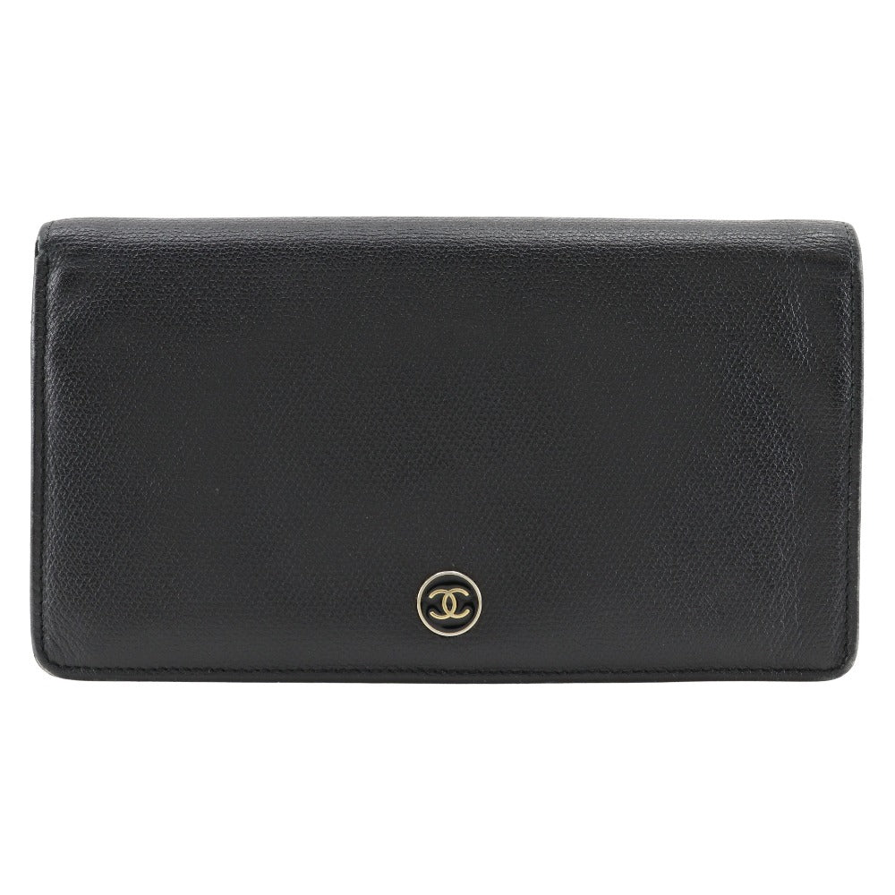 CHANEL Long Wallet Purse A20904 leather black COCO Button Women