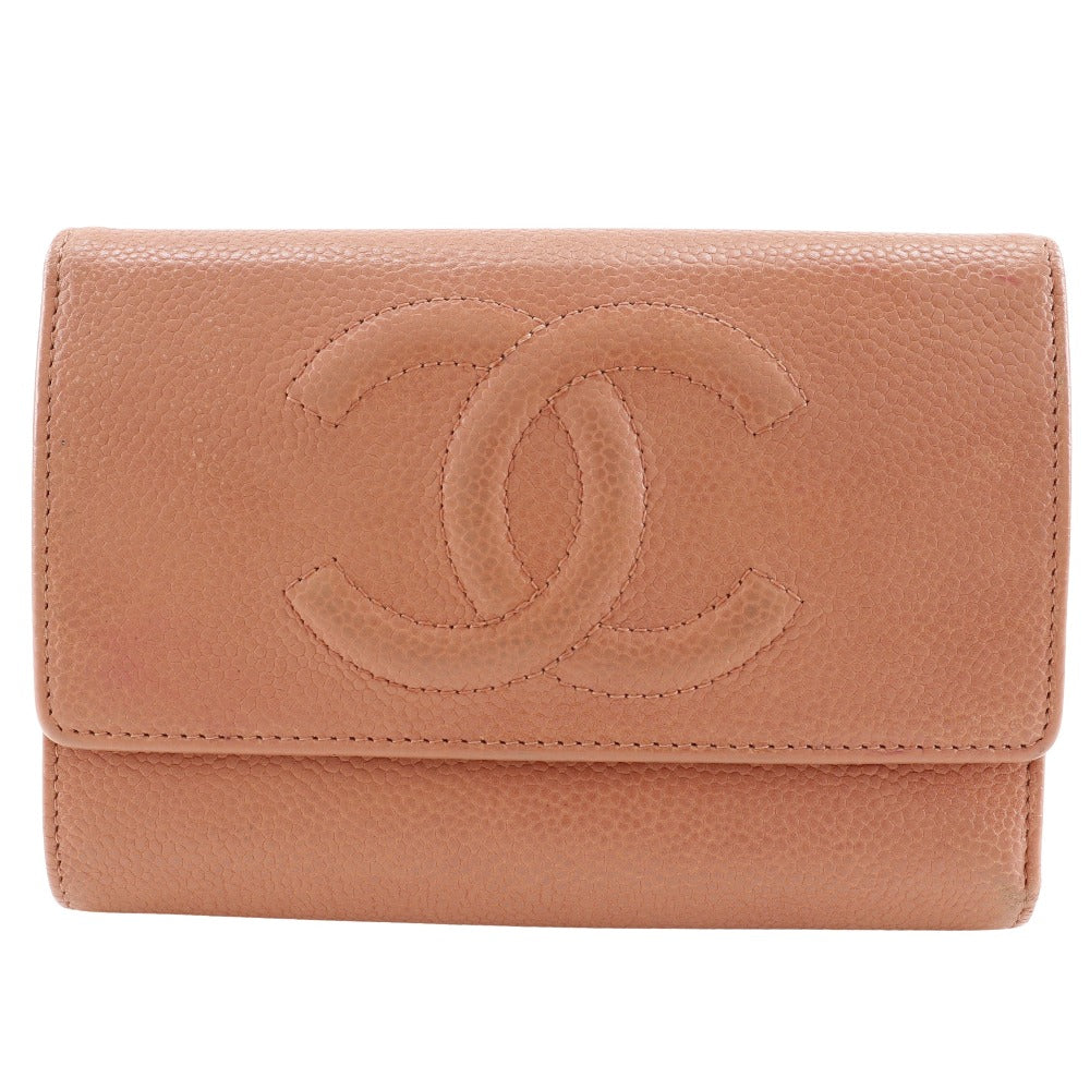 CHANEL Tri-fold wallet Caviar skin pink COCO Mark Women