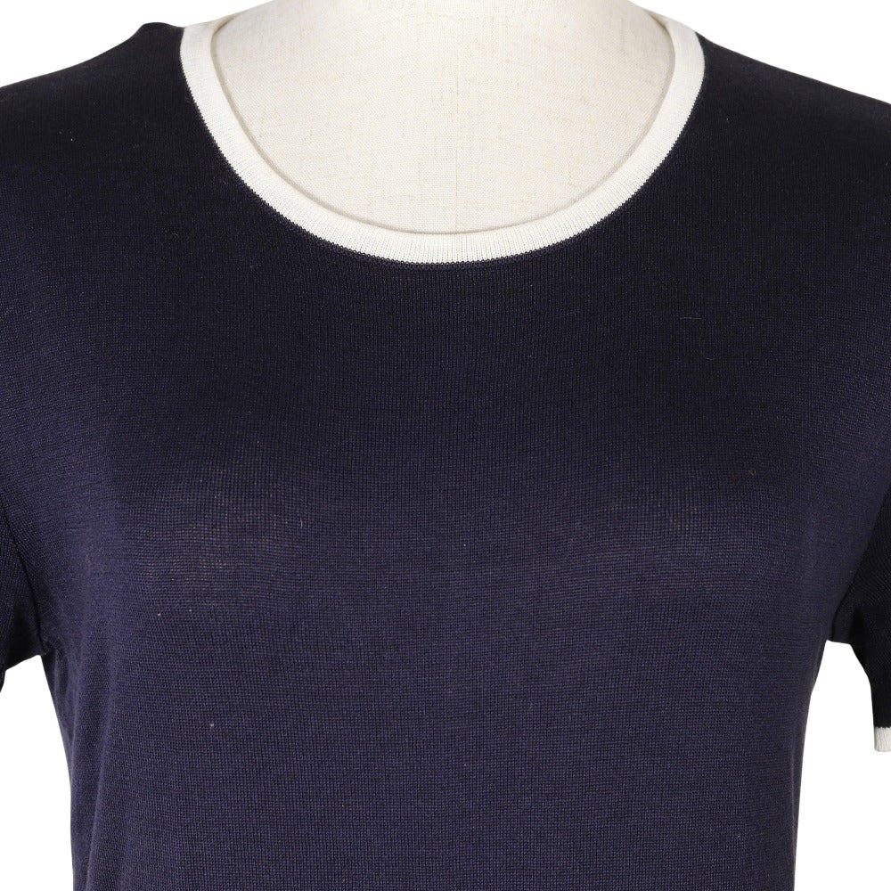 Chanel knit cotton Navy 96P Short sleeve Blue Handbag