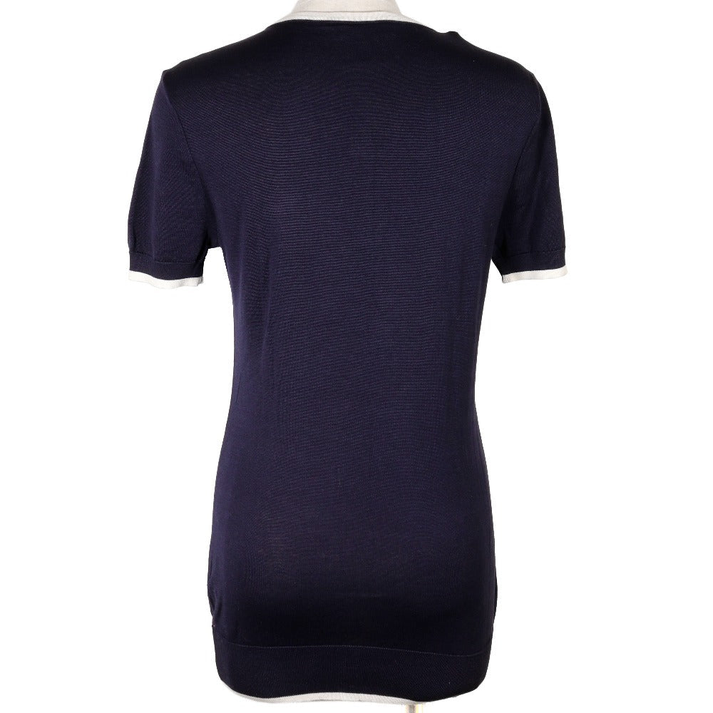 Chanel knit cotton Navy 96P Short sleeve Blue Handbag