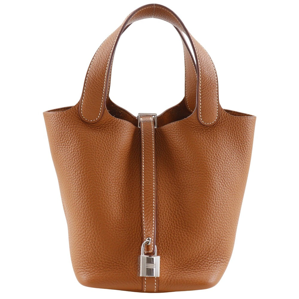 Hermes Handbag Taurillon Clemence Silvermetal Picotan Rock Pm Brown Travel Bag