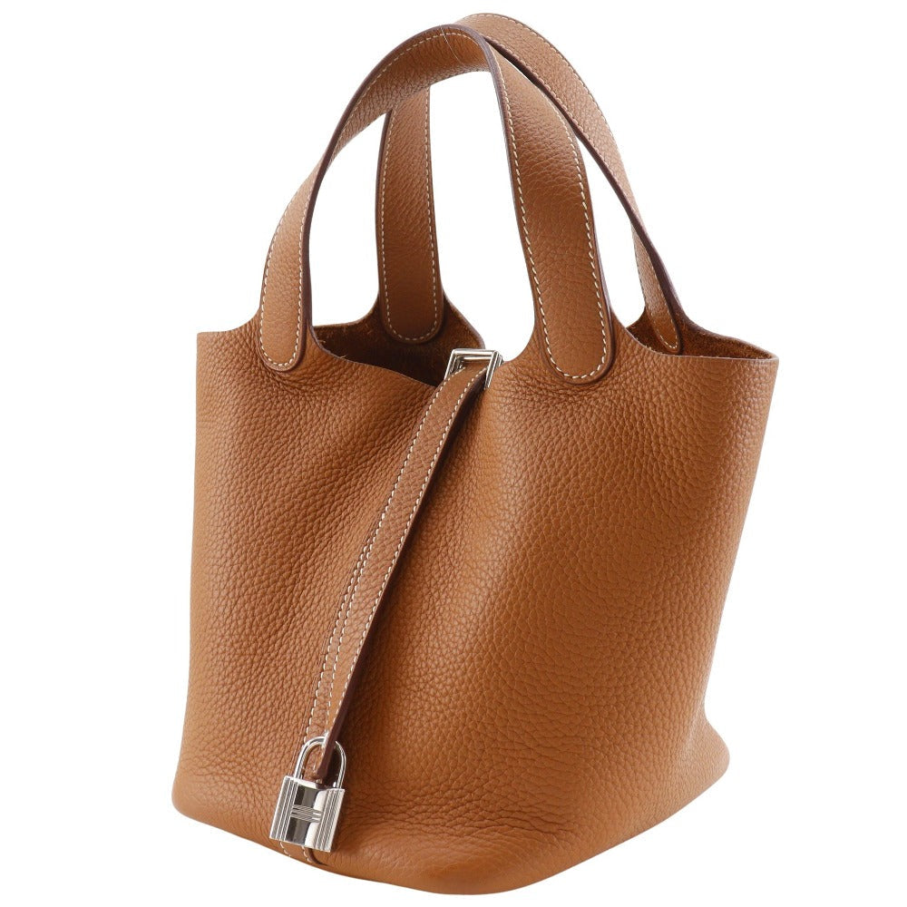 Hermes Handbag Taurillon Clemence Silvermetal Picotan Rock Pm Brown Travel Bag