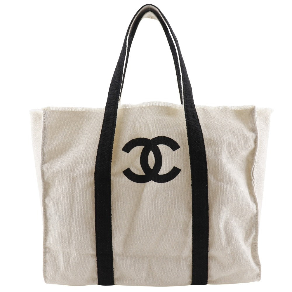 Chanel novelty COCO Mark Black White Canvas Tote Bag