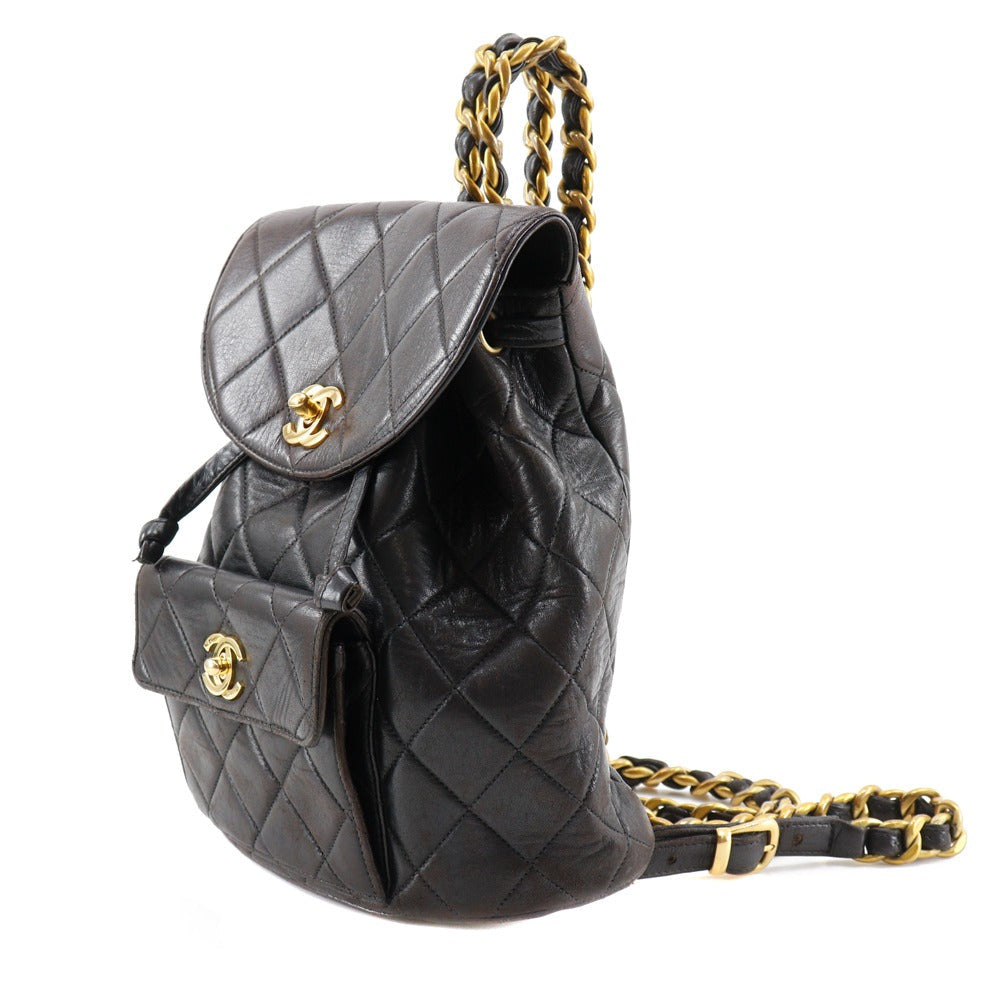 Chanel Backpack lambskin ChainBackpack Matrasse Black