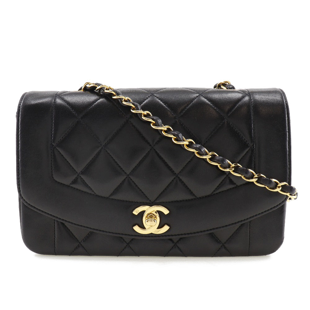 Chanel lambskin Diana Matrasse COCO Mark ChainShoulder Black Shoulder Bag