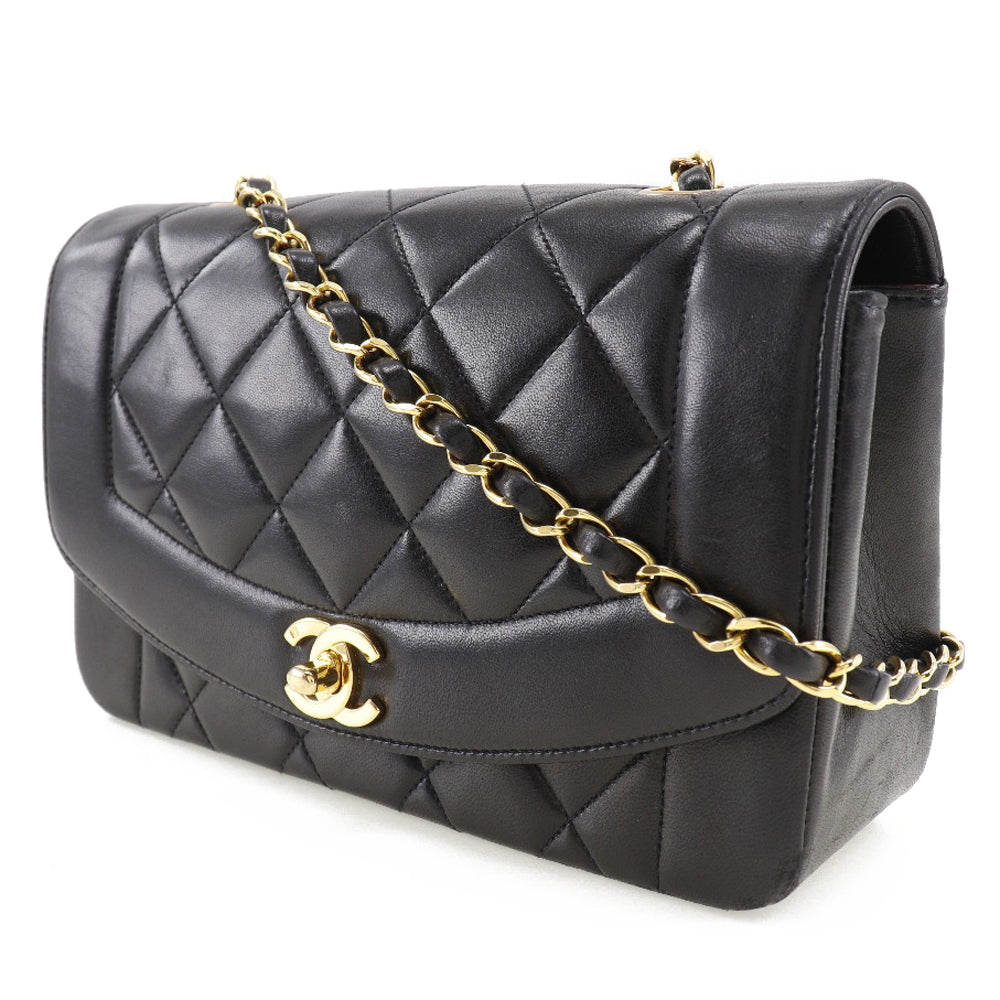 Chanel lambskin Diana Matrasse COCO Mark ChainShoulder Black Shoulder Bag