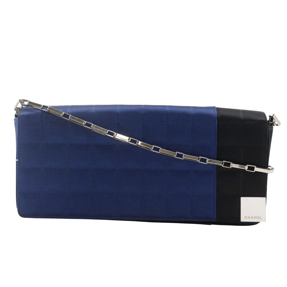 Chanel Satin ChainShoulder Chocolate bar Blue Shoulder Bag