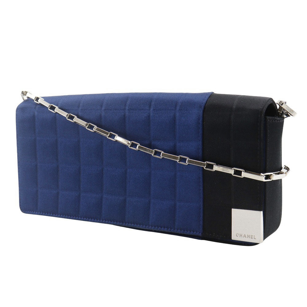 Chanel Satin ChainShoulder Chocolate bar Blue Shoulder Bag