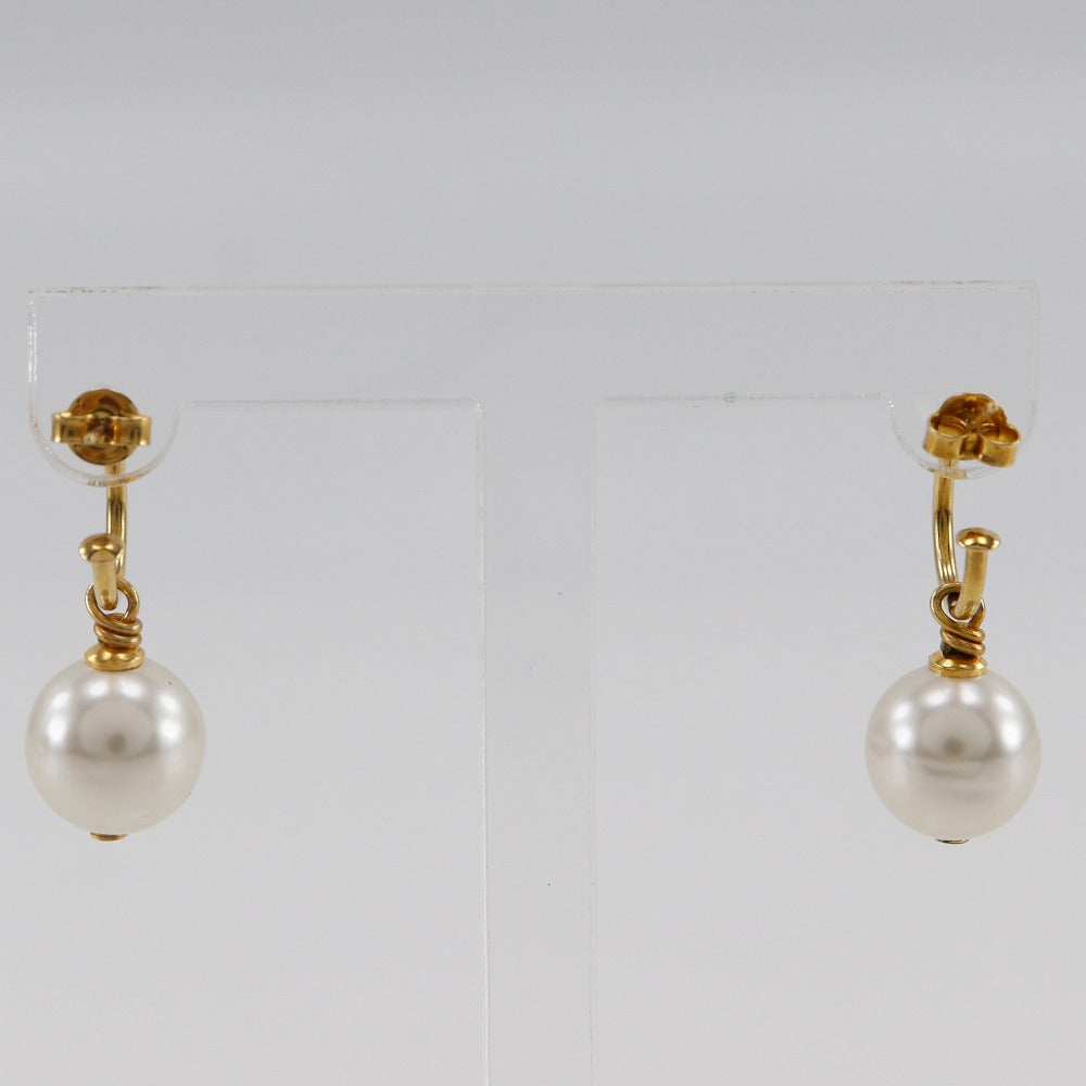 Chanel Pierce Plated Faux Pearl hoop COCO Gold Jewelry
