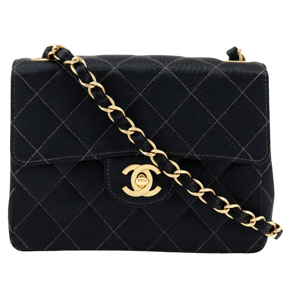 Chanel Satin Matrasse ChainShoulder Black Shoulder Bag
