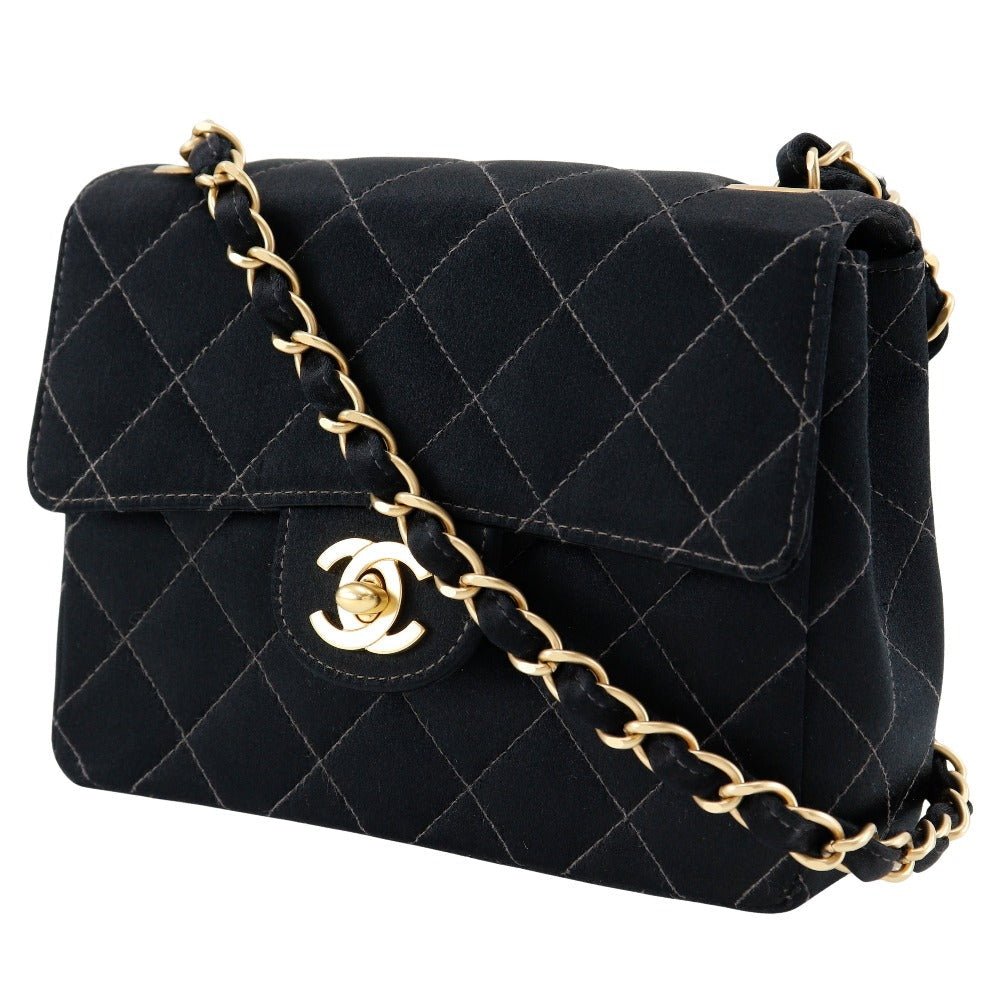 Chanel Satin Matrasse ChainShoulder Black Shoulder Bag