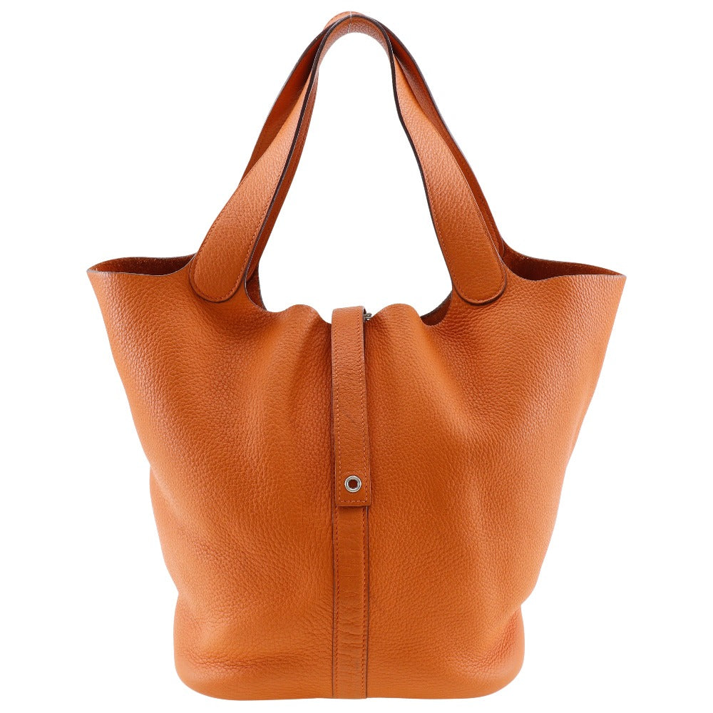 Hermes Handbag Taurillon Clemence Picotan Lock Gm Women Metal Silver Orange Travel Bag