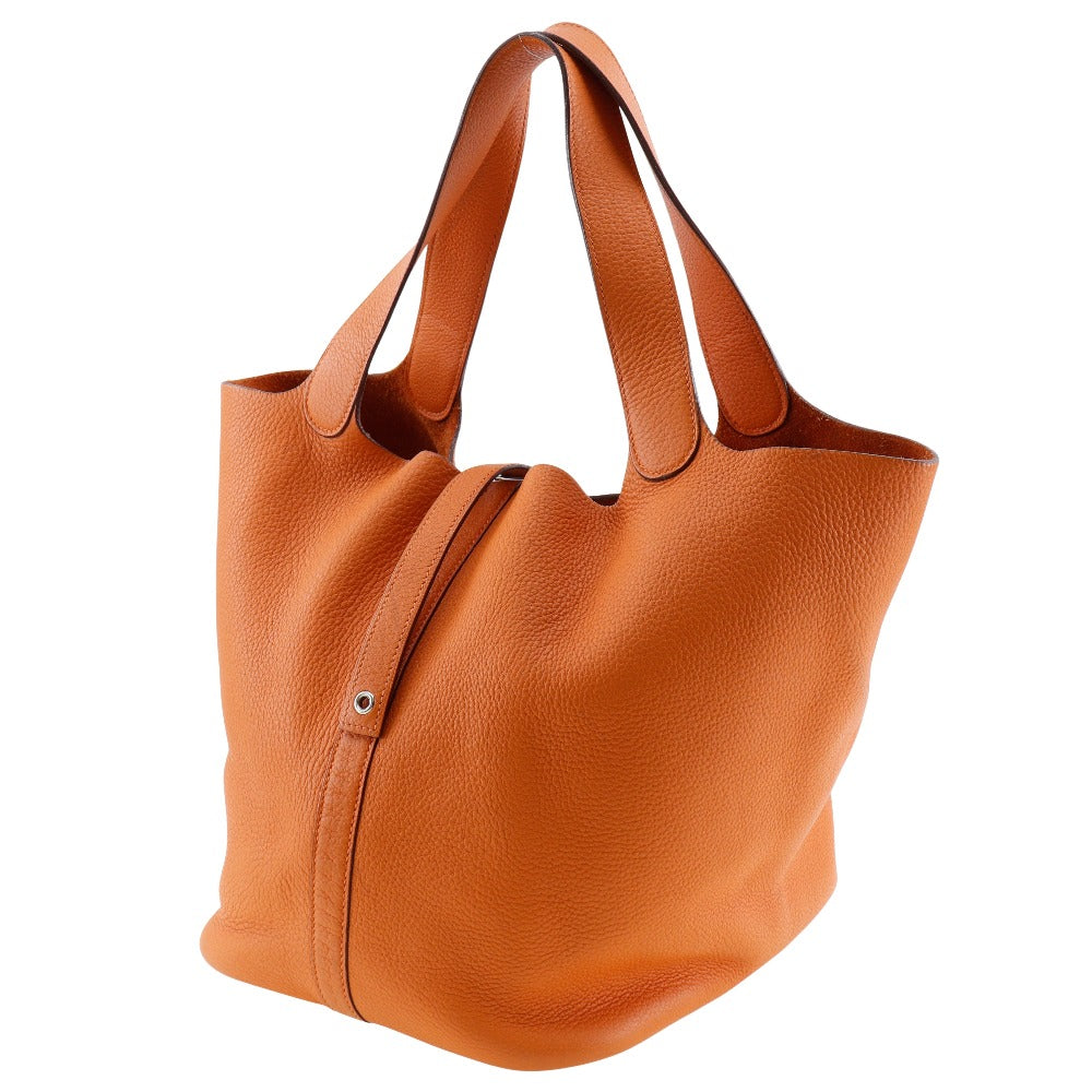 Taurillon Clemence Orange Metal Picotan Lock Gm Silver Travel Bag