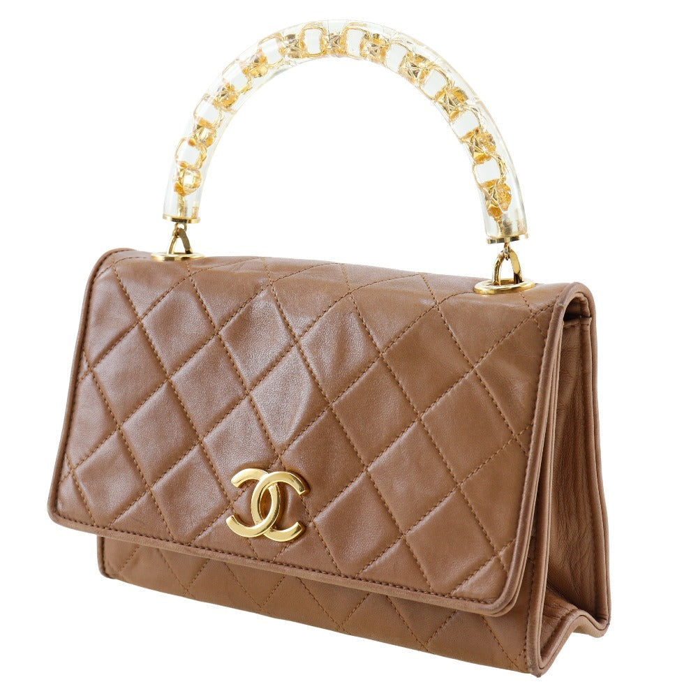 Chanel lambskin Plat Stick handle Matrasse Beige Handbag