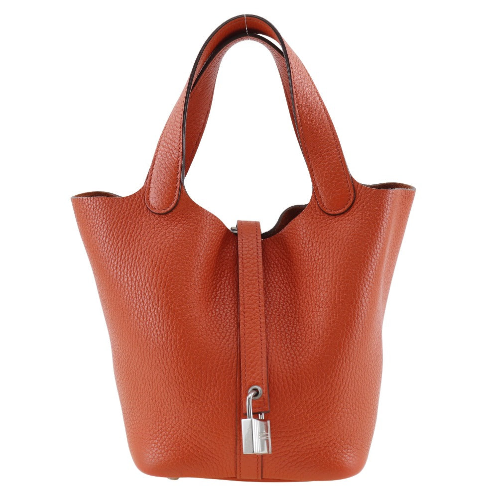 Hermes Handbag Taurillon Clemence Picotan Lock Pm Women Metal Silver Orange Travel Bag