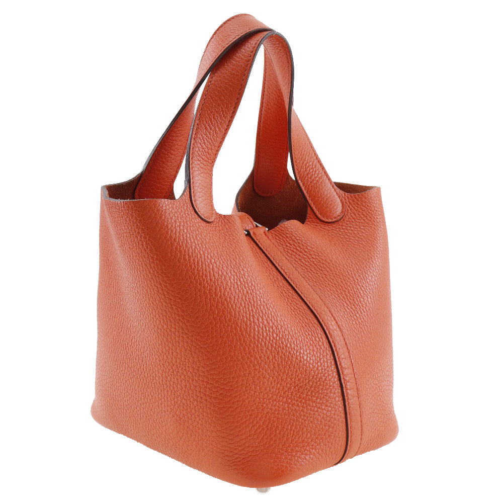 Hermes Handbag Taurillon Clemence Picotan Lock Pm Women Metal Silver Orange Travel Bag