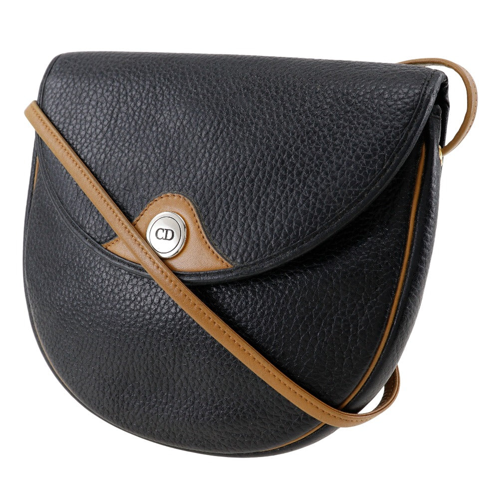 Dior Christian Shoulder Bag Calfskin Pochette Cd Women Black Logo