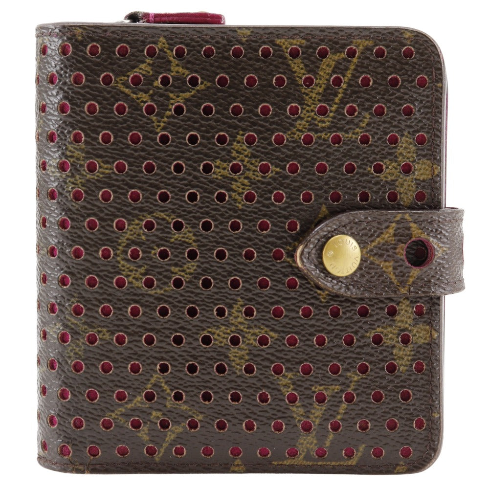 Louis Vuitton Bifold M95188 Perfo Compact zip Monogram Canvas Brown Pink Wallet Case