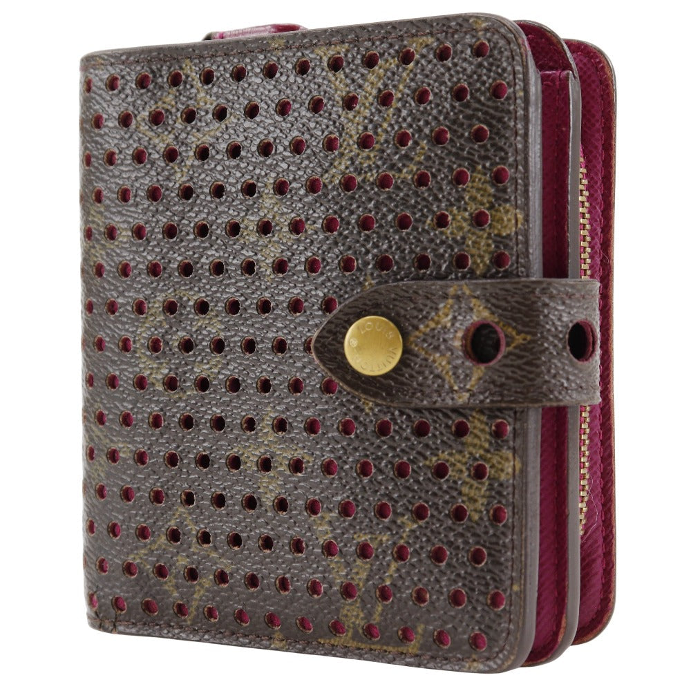 Louis Vuitton Bifold M95188 Perfo Compact zip Monogram Canvas Brown Pink Wallet Case