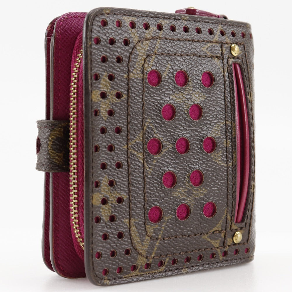 Louis Vuitton Bifold M95188 Perfo Compact zip Monogram Canvas Brown Pink Wallet Case