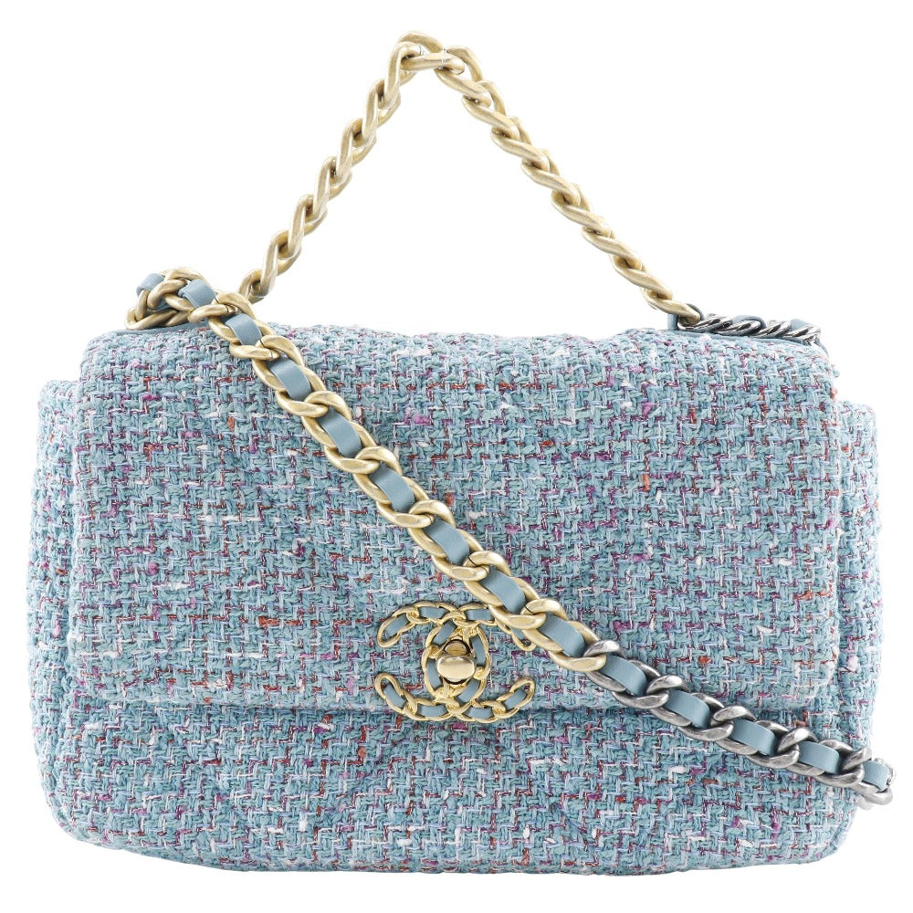 Chanel tweed Diznow ChainShoulder19 Blue Shoulder Bag