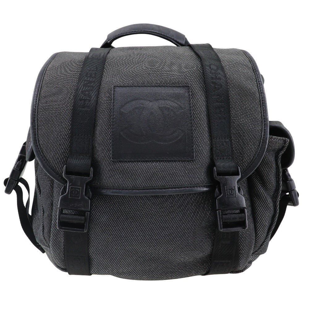 Chanel Backpack COCO Mark Sports line Backpack Black Silver Canvas