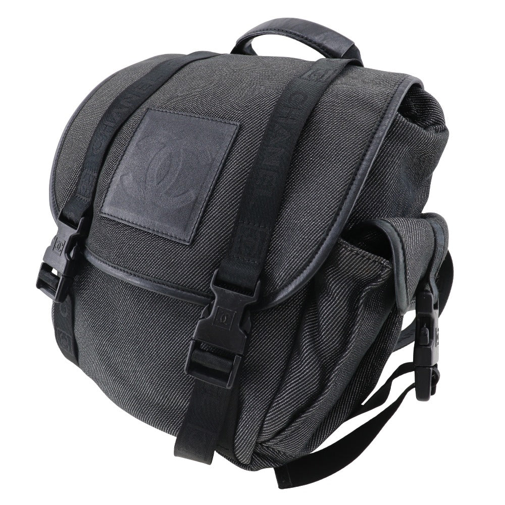 Chanel Backpack COCO Mark Sports line Backpack Black Silver Canvas