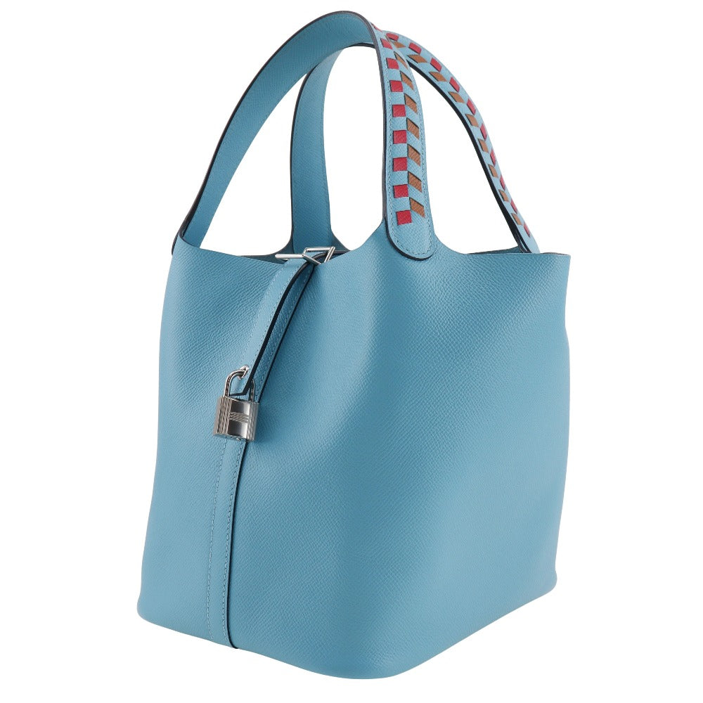 Hermes Handbag Epsom Light Tresage Pico Lock Mm Women Blue Tan Travel Bag