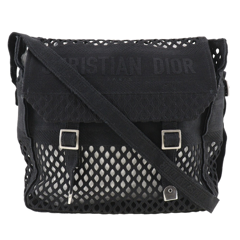 Dior Christian Shoulder Bag Mesh Messenger Women Canvas Black