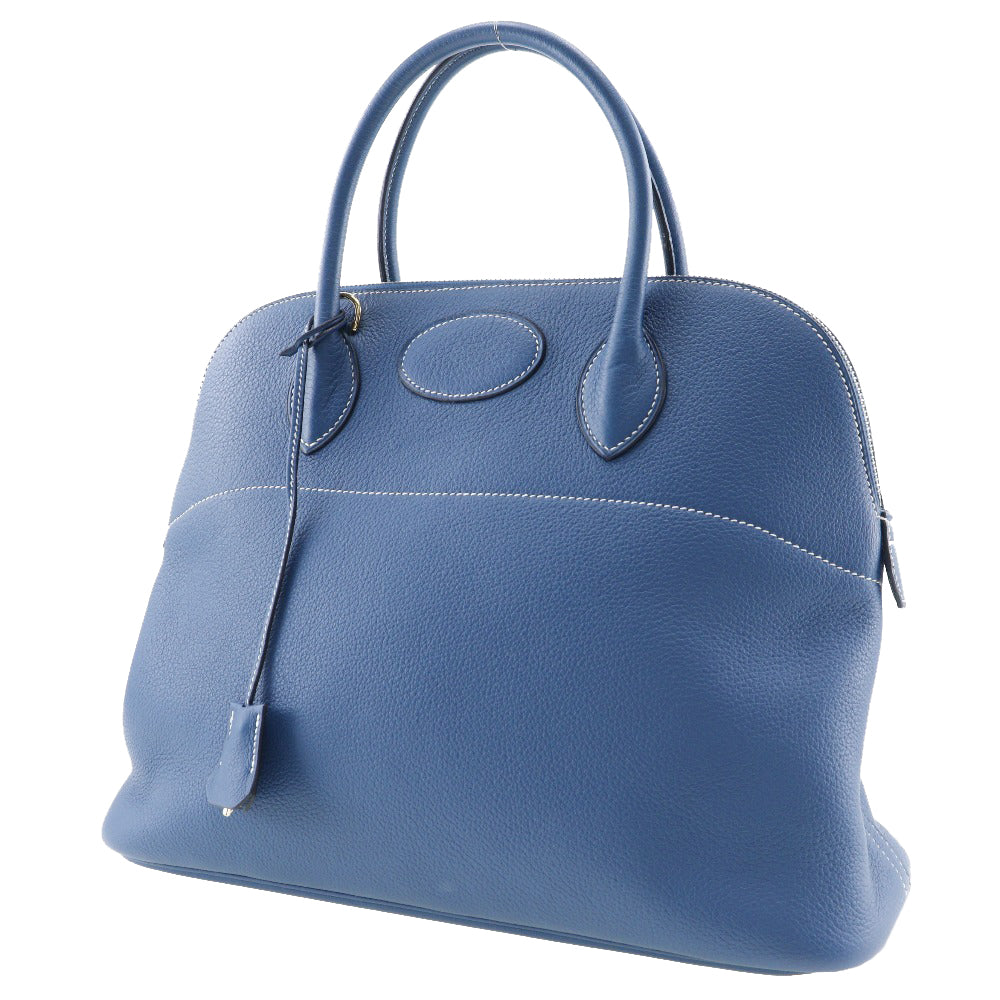 Hermes Handbag Engraving Taurillon Clemence Bored Women Blue Travel Bag
