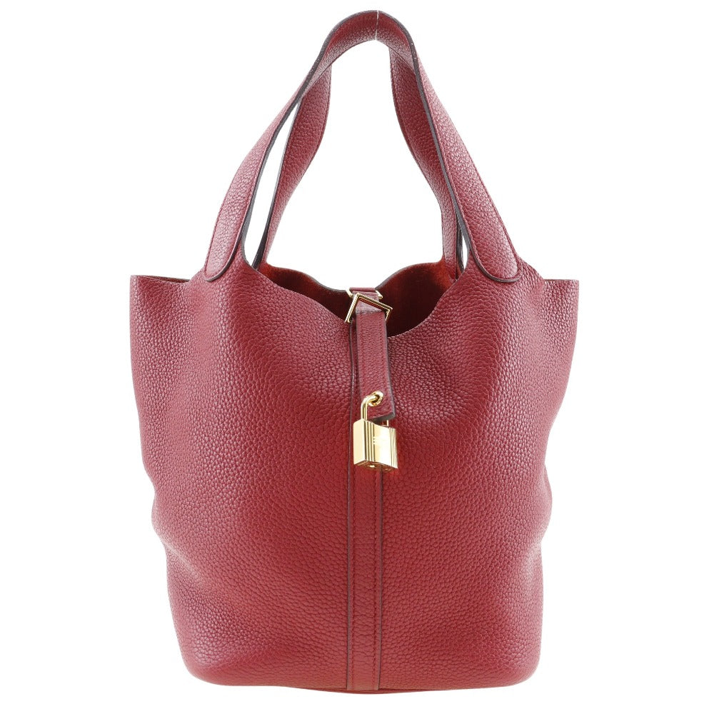 Hermes Handbag Taurillon Clemence Pico Lock Mm Women Red Tan Travel Bag